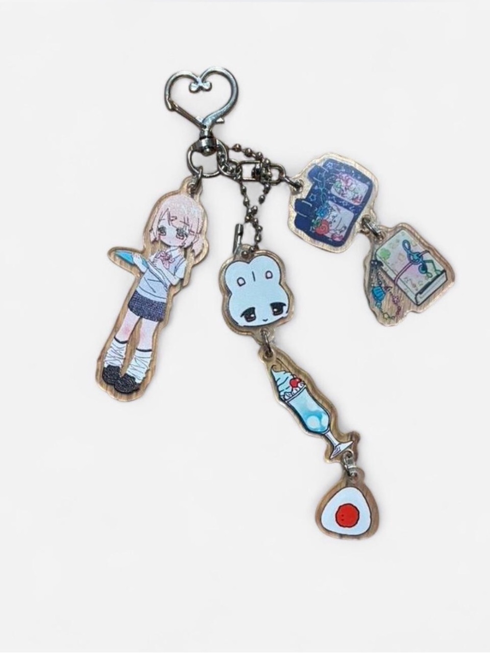 Cute Japanese Schoolgirl Charm Keychain in Pastel Blue and Pink Jfashion